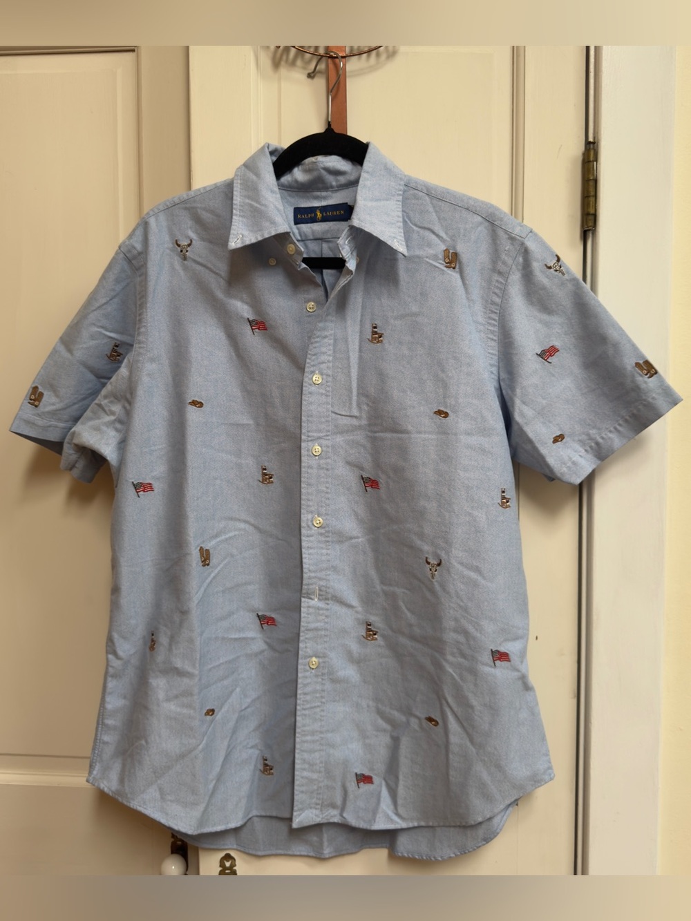 Ralph Lauren Light Blue Short-Sleeve Embroidered Button-Down Shirt NWT
